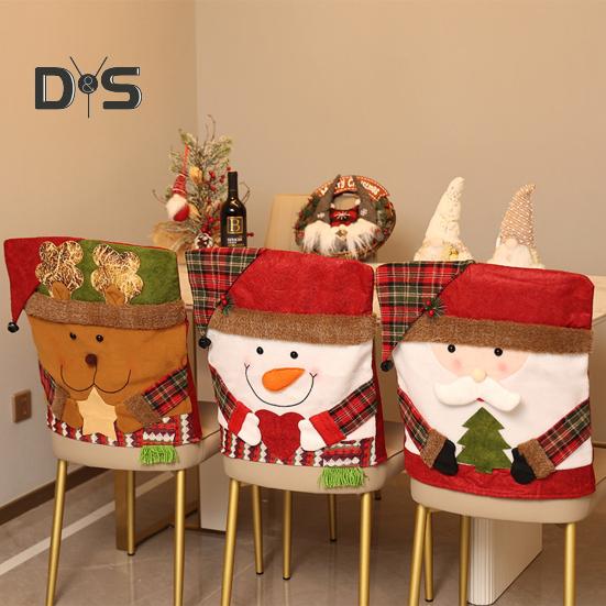 Christmas Chair Cover Cartoon Santa Claus/Snowman/Reindeer Chair Slipcover Holiday Stool Seat Cover for Dining Room Decoration