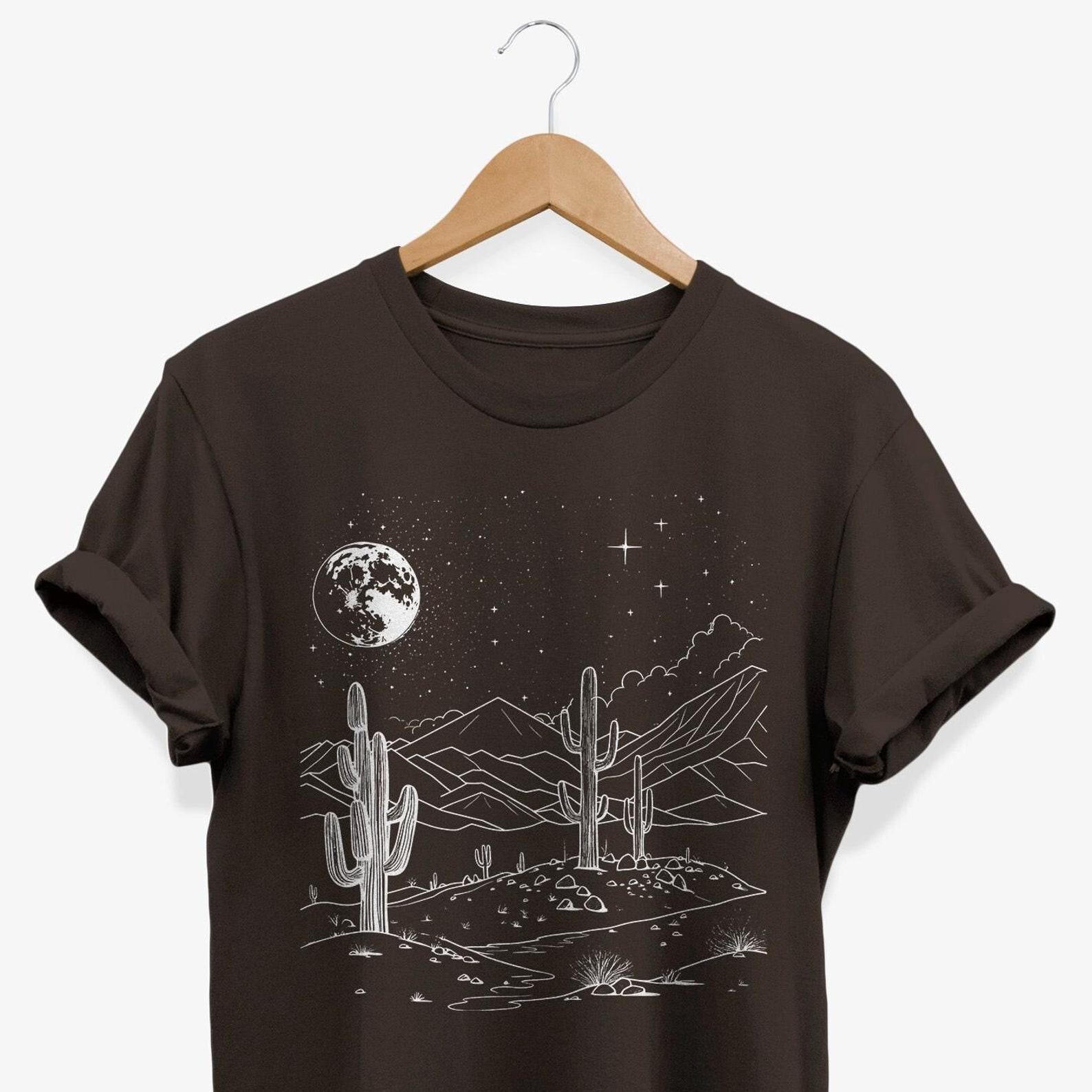 Desert Landscape T-shirt: Full Moon Cactus Graphic Tee S