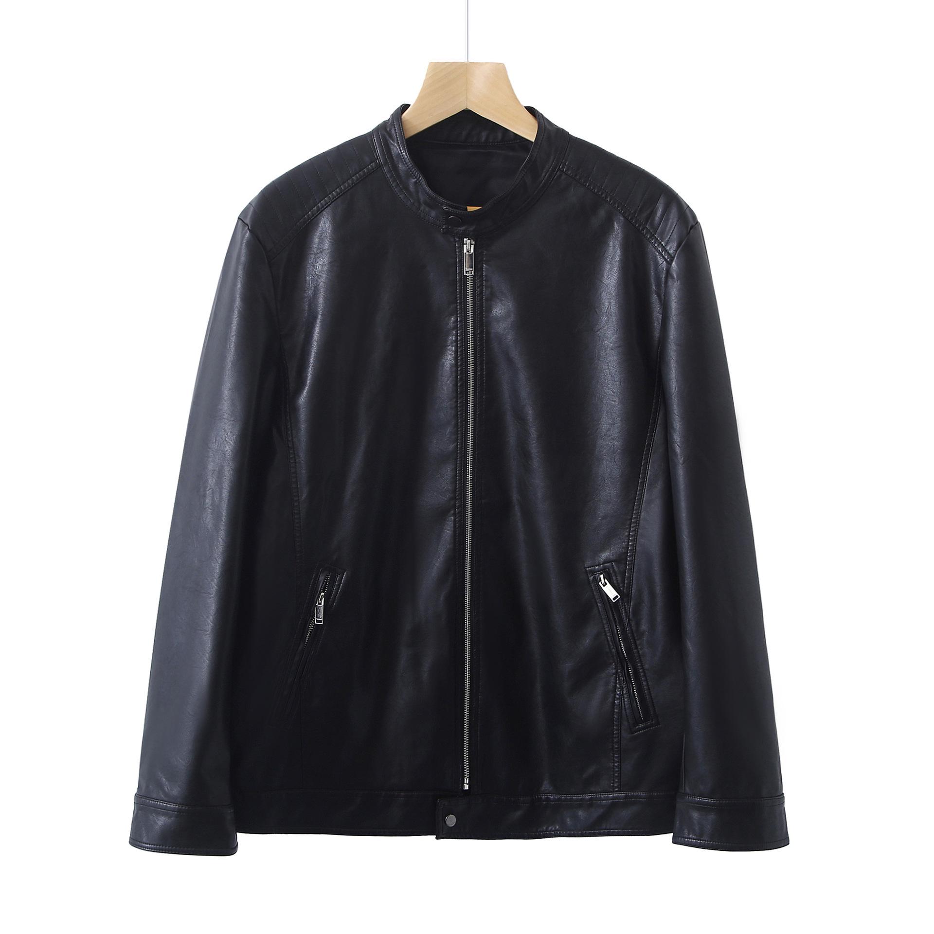 

2025 Autumn/Winter Men s Loose Plus Size PU Leather Stand Collar Jacket 6XL чорний