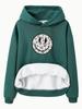 European & American Women's Fleece-Lined Hoodie with Smiley Face Print - Autumn/Winter