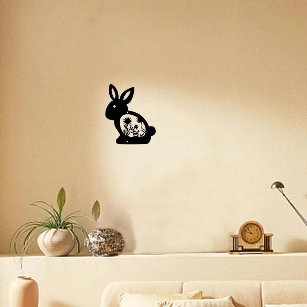 Metal Wall Art Rabbit, Black Iron Sculpture for Indoor Outdoor Home Garden Decor, 9.4x7.9 Inch