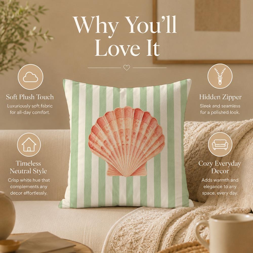 Ocean Life Theme Striped Cushion Cover Double-Sided Printed Pillow Cover Hypoallergenic Dust-Mite Proof