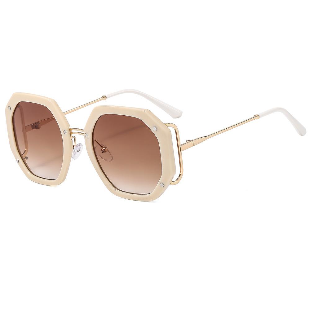 New Personalized Rice Nail Polygonal Large Frame Sunglasses Ins Fashion Women's Trend Hollow Metal Sunglasses