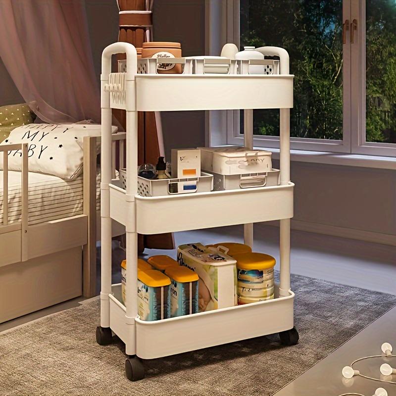 Versatile Multi-Tier Storage Cart - White Plastic, Perfect for Kitchen, Bathroom & Bedroom Organization