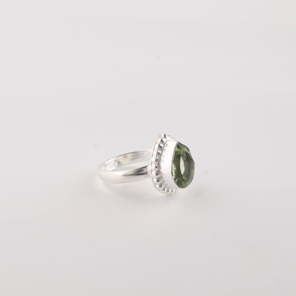 Natural Green Amethyst Gemstone 925 Sterling Silver Handcrafted Women Jewelry Designer Wedding Ring RR-77-14