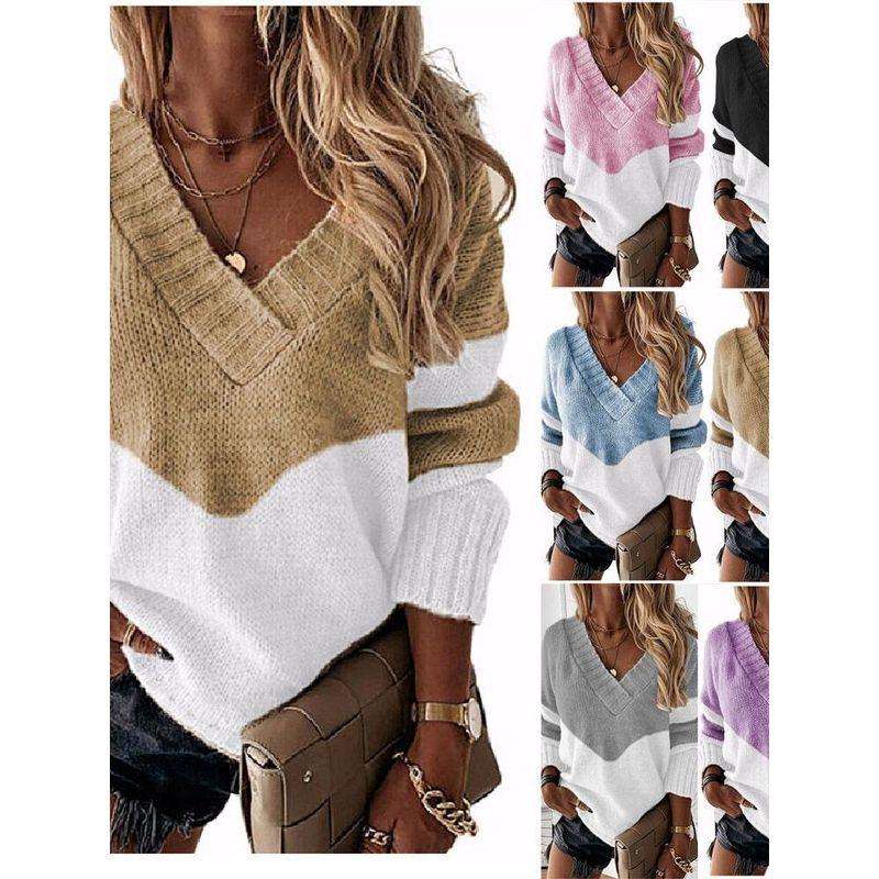 Solid Color V-neck Long Sleeve Loose Top Women's V Neck Long Sleeve Loose Top