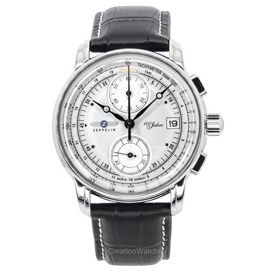 100 Jahre Chronograph, Lederarmband, silbernes Zifferblatt, Quarz 86701, Herrenuhr