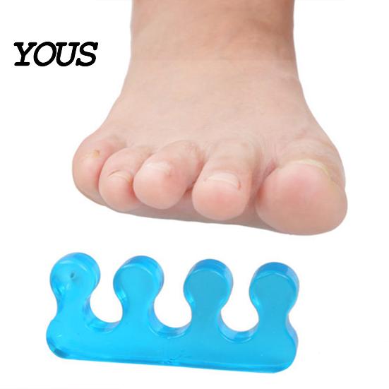 Manicure Toe Separator 1 Pair for Overlapping Toes, 3-Hole Blue Gel Bunion Corrector, Straightener Silicone Soft SEBS Foot Spacer Hallux Valgus, Women