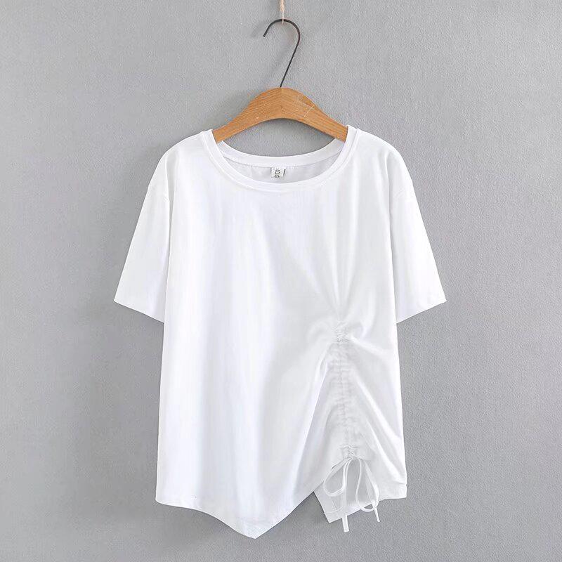 2021 Plus Size Summer Short Sleeve Women's Drawstring Irregular T-shirt, Slimming Design for 200 Jin 464