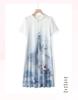 Elegant Ice Silk Summer Dress for Middle-Aged Women - Short Sleeve, Knee-Length, Chinese-Inspired Design