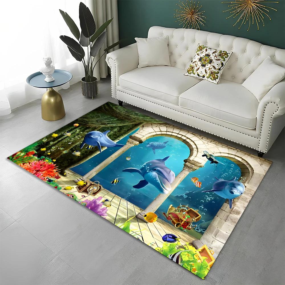 3D Meeresboden Illusion Unterwasserwelt Teppich Teppich für Zuhause Wohnzimmer Schlafzimmer Sofa Fußmatte Dekor, Kinderteppich Rutschfeste Bodenmatte