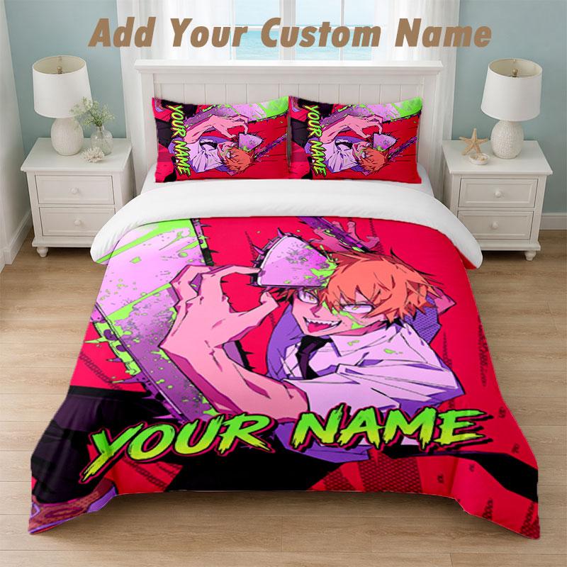 Bedding Set 1 Duvet Cover 2 Pillowcases Chainsaw Man Print Soft Bed Linen Bedroom Decor