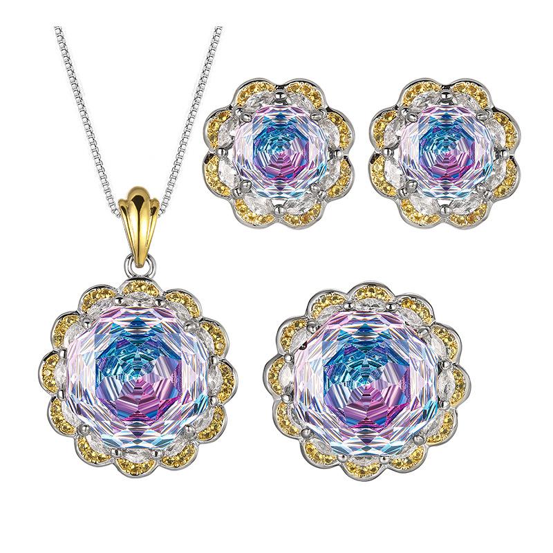 New Huabi Jewelry Copper Bottom Gold-plated Rose Cut Pink Orchid Light Luxury Seiko Set Female Main Stone 16-10m