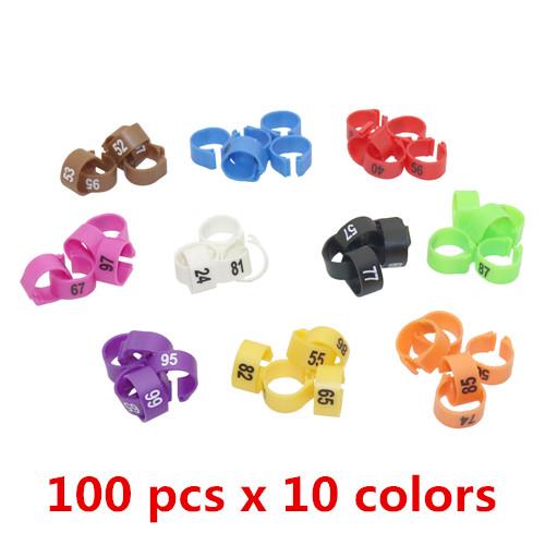 

10 colors x 100 pcs Birds Plastic foot Rings 12MM 14MM 10 colors Suitable for a variety of birds Bird training supplies NO.1-100 14MM