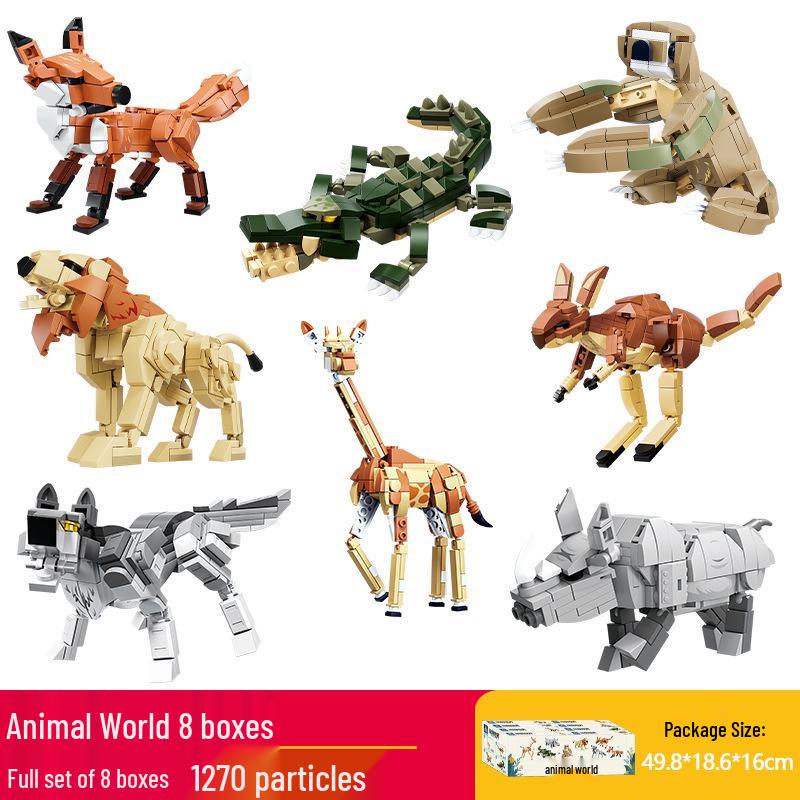 KaiZhi Animal World Building Blocks: Giraffe, Kangaroo, Fox, Wolf, Rhino, Lion Model for Kids