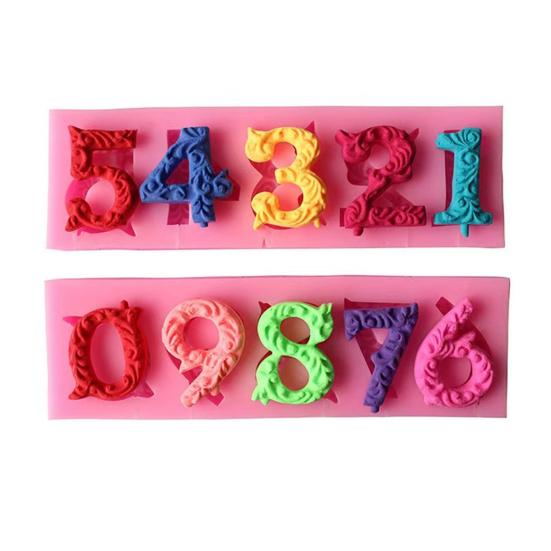 2Pcs Silicone Mold Set Non-stick Muffin Fondant Cake Chocolate Mold Heat-resistant 3D Number Shape 0-9 Numbers Embossing Baking Molds