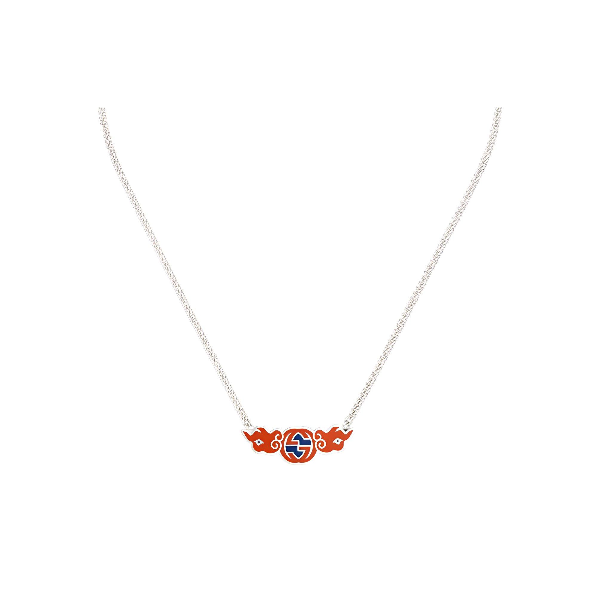 Gucci Chinese New Year Collection Double G 925 Silver Enamel Necklace Unisex necklace 777993J89L08497 F,Silver