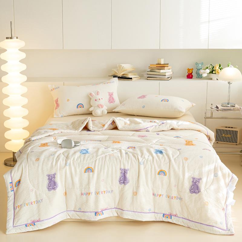 Cartoon Candy Rainbow Pattern Summer Cooling Quilt Skin-friendly Breathable Textured Air Conditioning Quilt for Kids Teens Girls