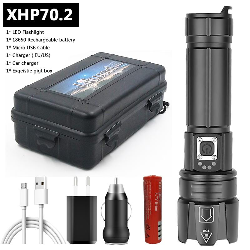 XHP70.2 Powerful Led Flashlight USB Rechargeable 18650 Battery Power Bank Flash Light Torch Aluminum Zoomable Waterproof Lantern