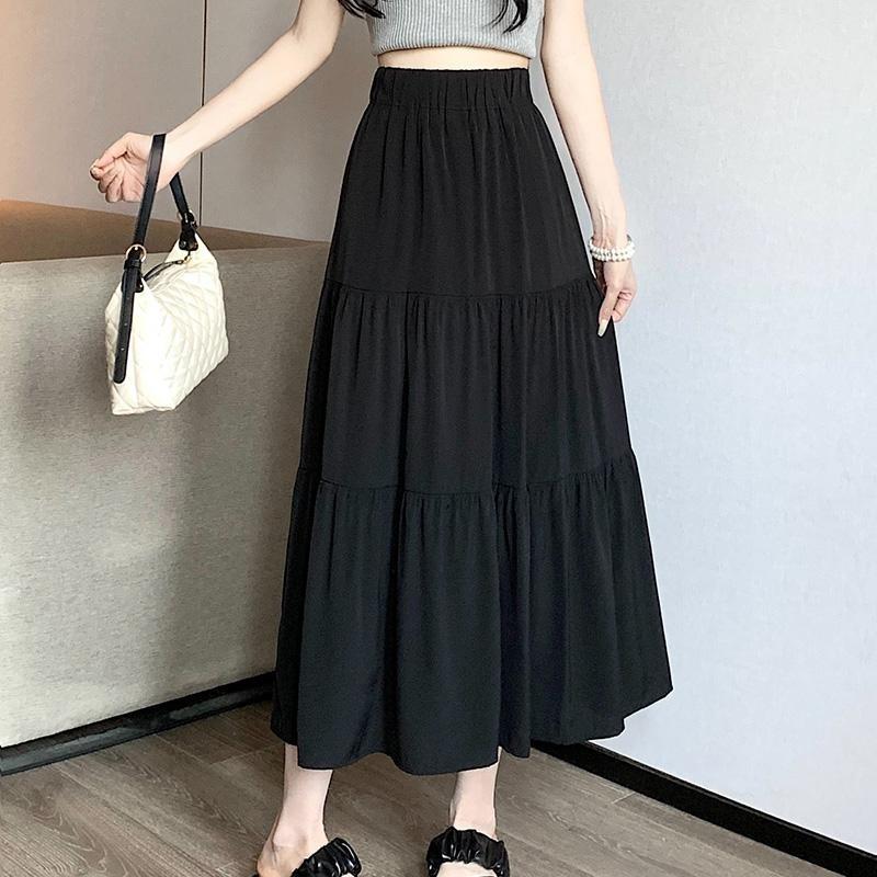 1PC High Waist Skirts Long Skirts A-line Skirts Polyester Chiffon White Elastic Women Vintage