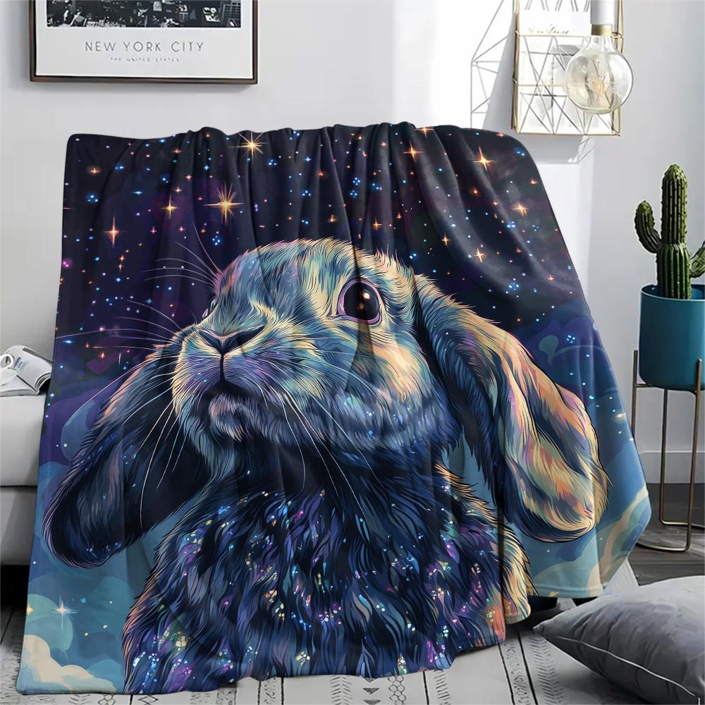 Black Rabbit Pattern Flannel Blanket, High Quality Comfortable for All Seasons, Home Decor, Warmth and Comfort, Perfect for Gifts.