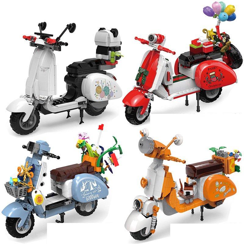 4pcs Trendy Lamb VASPE Motorcycle Building Blocks Assembly Toy for Educational Institutions Gifts Boys Girls
