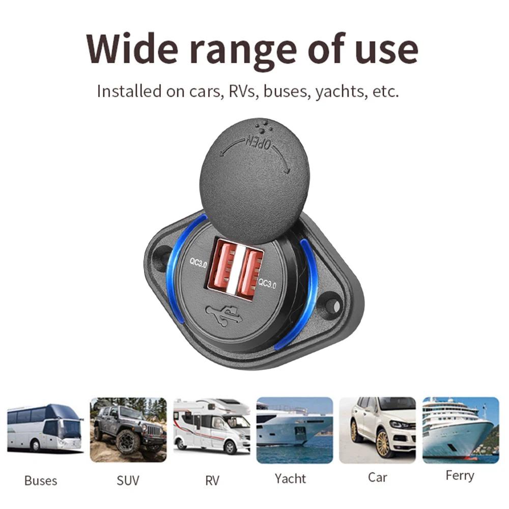Quick Charge QC 3.0 Dual USB Ladegerät mit Schiebekappe 36W Wasserdicht 12V/24V Schnelllade-USB-Ladegerät für Auto Boot Bus Wohnmobil Zuhause