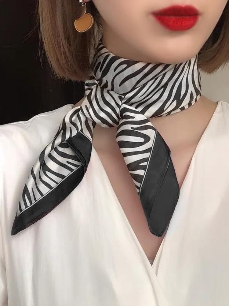 Luxury White Silk Hair Square Scarf Women Satin Neck Tie Hand Wrist Foulard Summer Print Shawl Wraps Head Kerchief Hijab Bandana