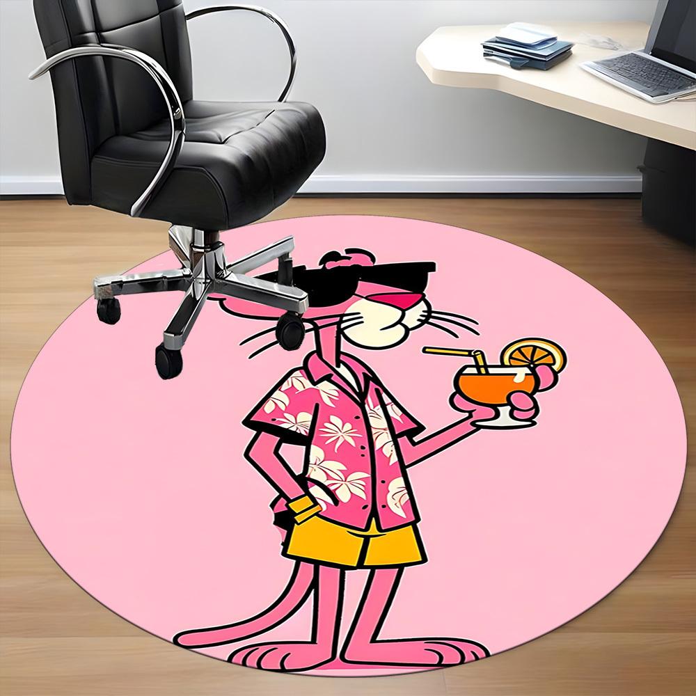 1 pieza Camisa Hawaiana Pantera Rosa Alfombra Redonda para Oficina, Debajo de Sillas de Oficina Dormitorio Sala de Estar Decoración del Hogar, Disponible en Varios Tamaños0