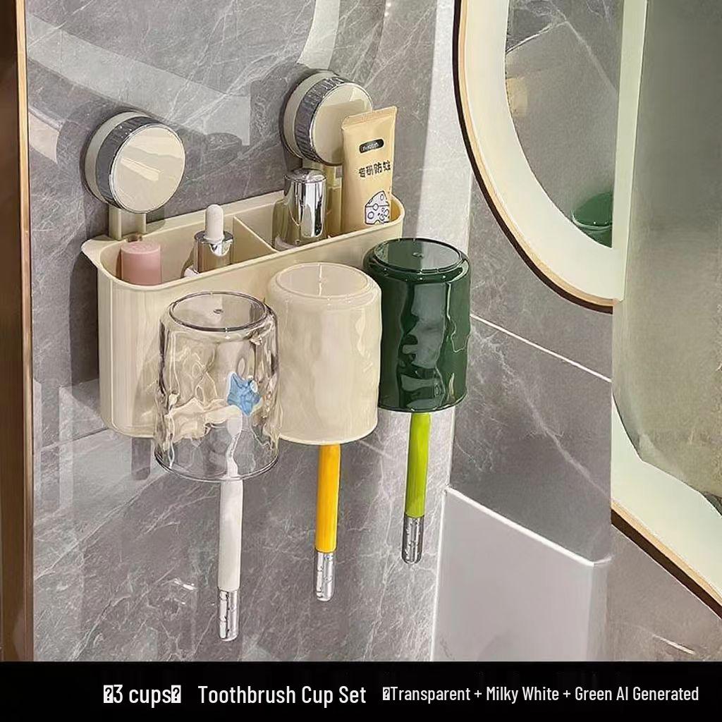 No-Drill Wall-Mounted Toothbrush & Cup Holder