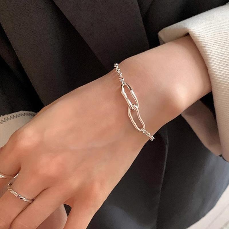 

PANJBJ 925 Sterling Silver Geometry Bracelet for Women Hollow Out Minimalism Versatile Chain Hip Hop Jewelry Gift Dropshipping