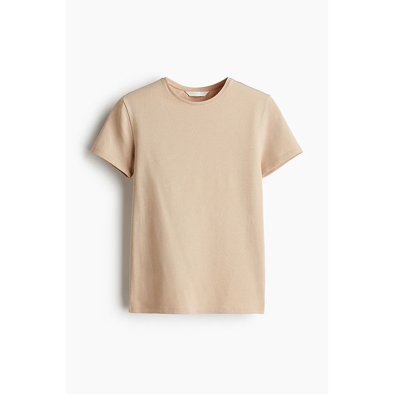 

HM Fall Women s Clothing Fashion Casual Casual Stretch Cotton Jersey Silm T-shirt 1260200 Beige 155/76