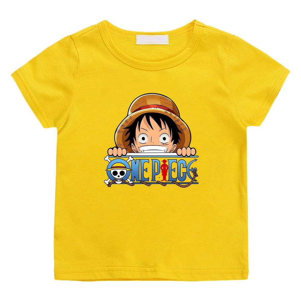 One Piece 2026 New Monkey D Luffy Anime Print Children's T Shirt Summer Cotton Casual Top Streetwear Fashion For Boys Unisex Tees