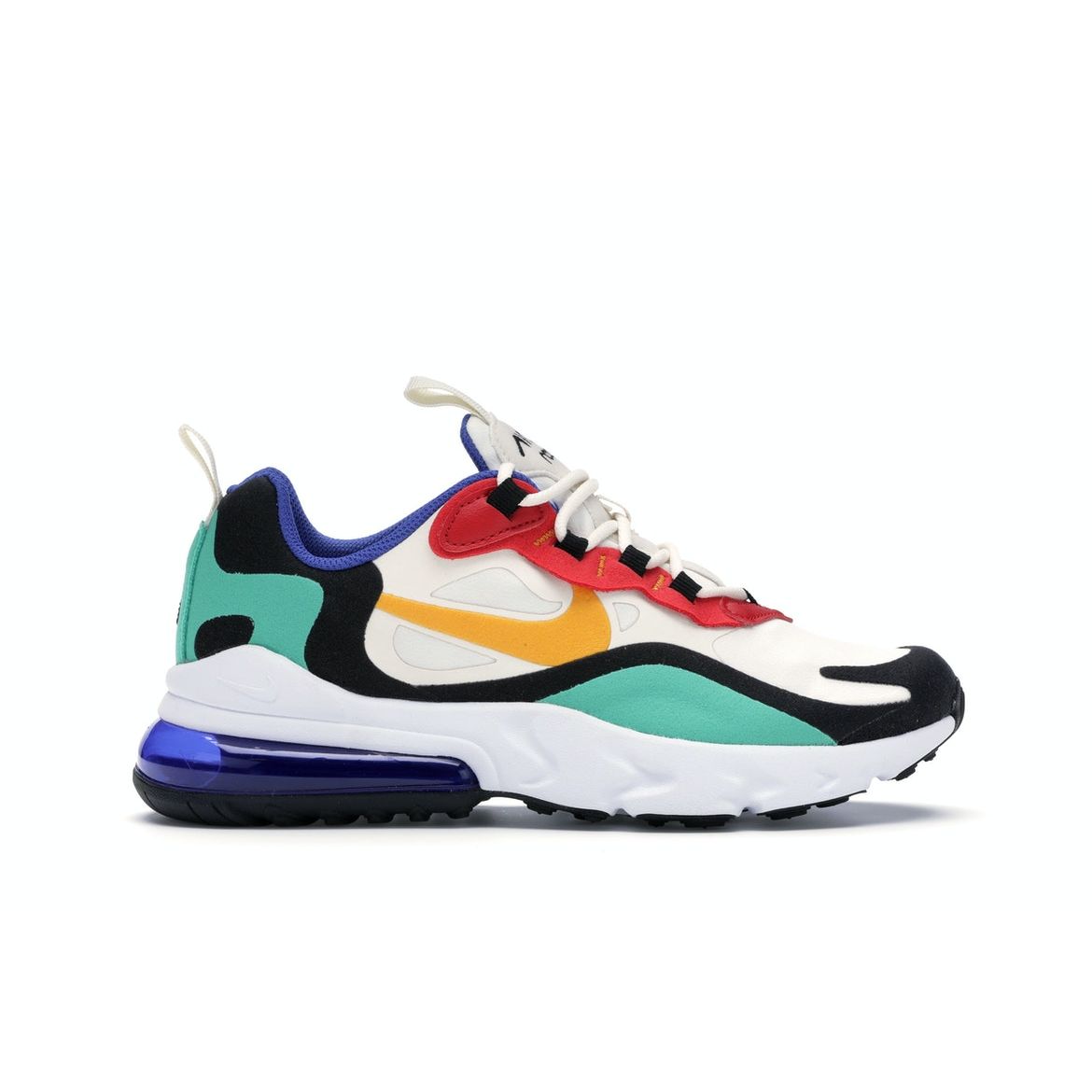 

Женские кроссовки Nike Air Max 270 React GS Bauhaus Multi-Color Phantom Kinetic-Green-University-Red-University-Gold BQ0103-001