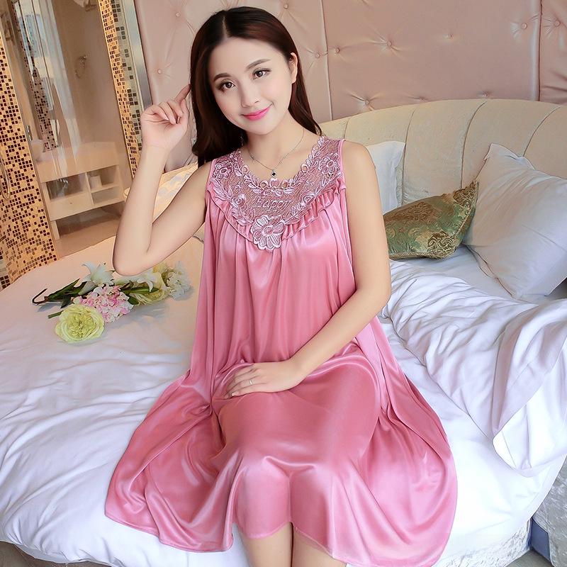 Plus Size Summer Korean Ice Silk Nightdress - Loose Sling Imitation Silk Pajamas for Ladies