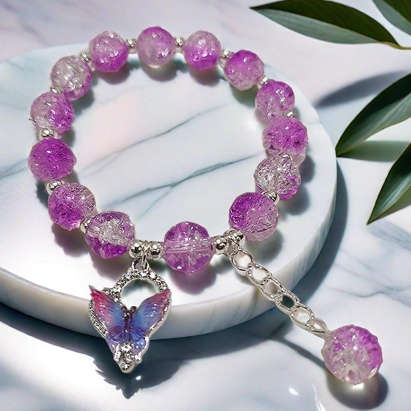 Gradient Crackle Crystal Bracelet with Butterfly Pendant – Sweet Style, Everyday Versatile for Students.