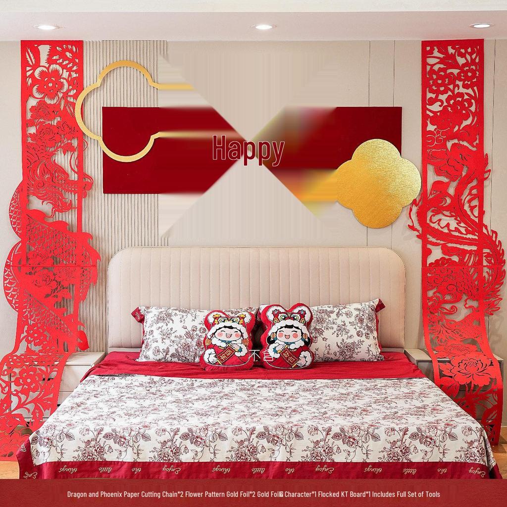 Dragon & Phoenix Wedding Room Decorations: Festive Wall Streamers Set for Bedroom & Living Room Celebration