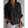 Women's Casual Blouses Spring Fall Fashion Print Solid Color 3/4 Sleeves POLO Neck Shirts