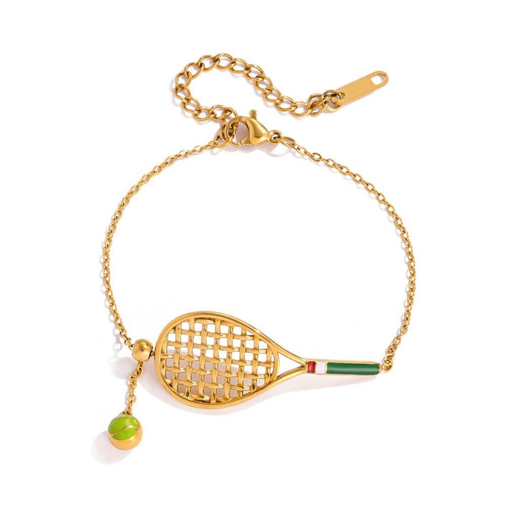 18K Gold Plated Tennis Racket Necklace Metal Chain Gold Clavicle Chain  Neck Jewelry