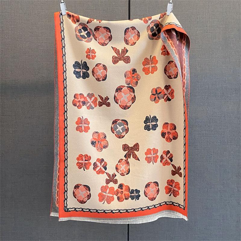 Fashion Double Sided Flower Women Winter Warm Scarf Shawls Imitation Cashmere Thick Hijab Wrap Tassl Pashmina Blanket