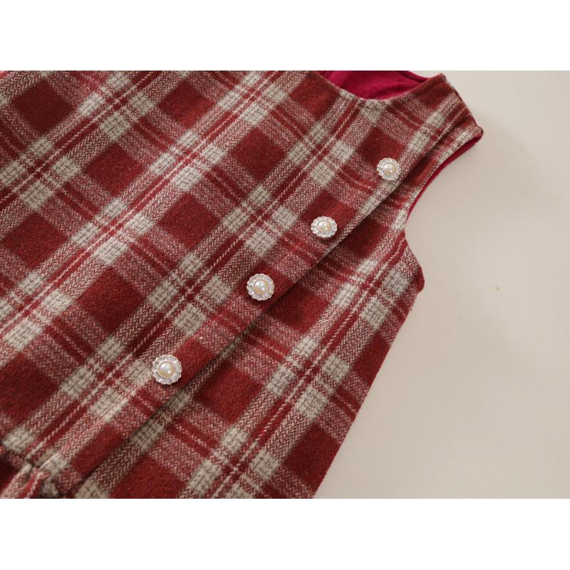 Autumn and Winter Girls Red Plaid Dress Baby Girl Western Style fashionable Plaid Vest Dress