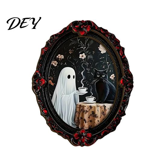 Halloween Collectible Magnets Dark Style Refrigerator Magnet, Retro Gothic Oval Photo Party Supplies Frame Decorative Magnetic Sticker for Metal