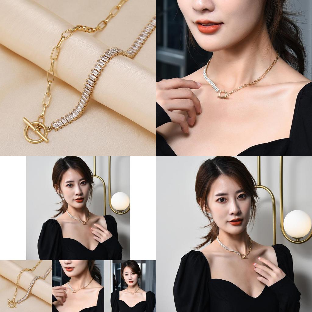 Elegant Asymmetriskt Titanståls Halsband Med Zirkonia För Kvinnor Perfekt För Gåvor