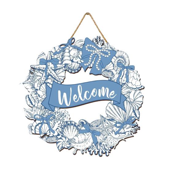 

Добро пожаловать Лето Знак Ракушки Морские Звезды Настенное Подвесное Венок Фермерский Прибрежный Пляжный Деревянный Круглый Вешалка на Дверь для Входной Двери Веранды Двора Декор 4