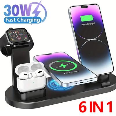 30W 6 In 1 Wireless Charger For  iPhone 15 14 13 12 11 X  Watch Airpods Fast Charging Dock Station for Android Samsung