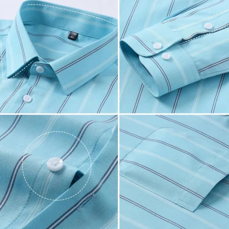 Men's Shirt Long Sleeve 100% Pure Cotton Oxford Dress Shirts Striped Regular Fit Casual Soft Male Blouse Clothing 11XL 10XL 9XL