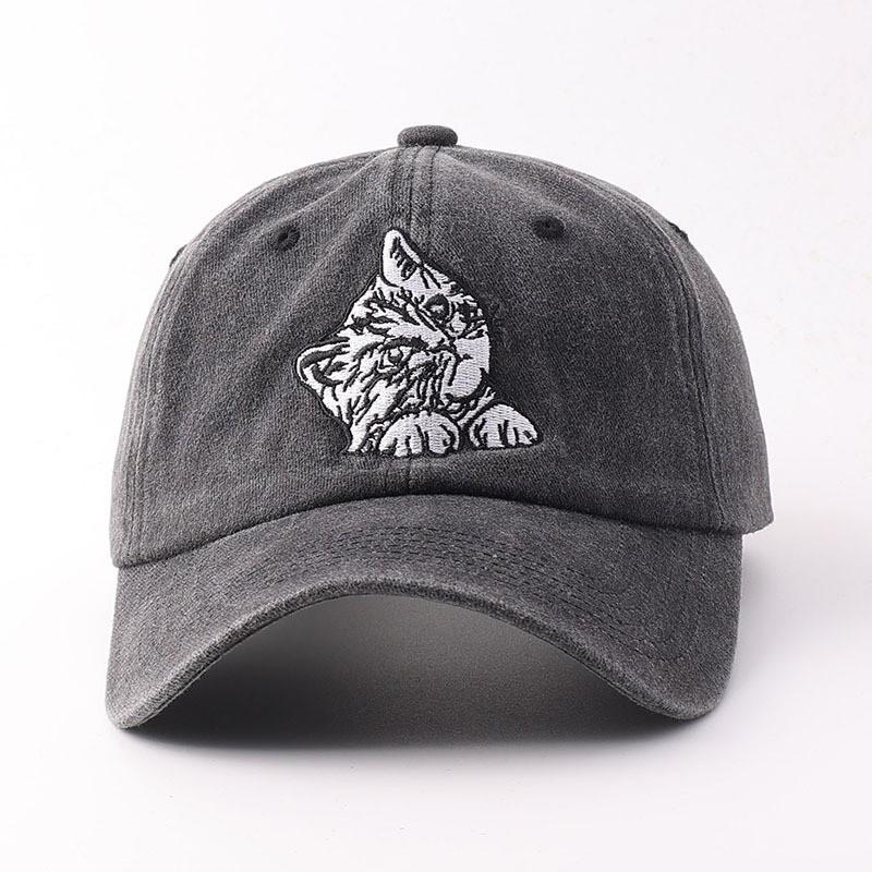 Embroidered Cat Baseball Cap Cotton Soft Vintage Sun Hat Women Men