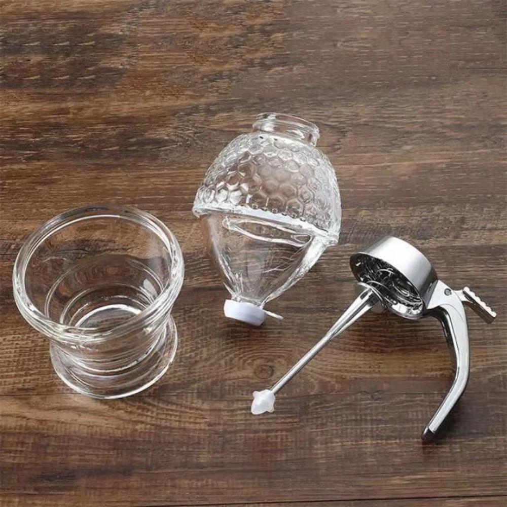 Sealed Honey Pot with Stand Press Type Honey Storage Tank Clear Syrup Extruder  Kitchen