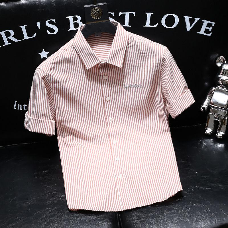 Summer Korean Striped Shirt for Men Business Casual Versatile Short-sleeved Slim Fit Handsome Shirt