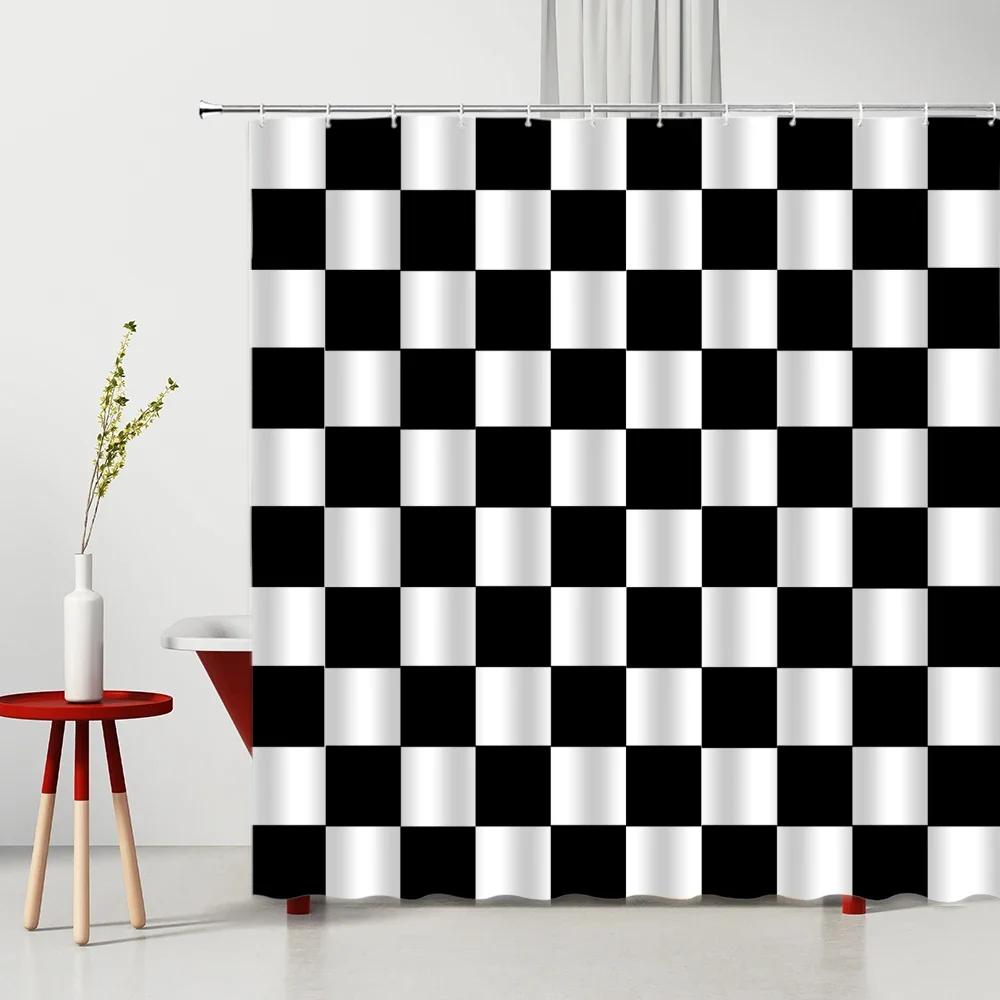 Nowoczesne Zasłony Prysznicowe z Geometrią 3D Zestaw Czerwony Pomarańczowy Szary Żółty Krata Tkanina Akcesoria Łazienkowe Czarne i Szare Zasłony Kąpielowe